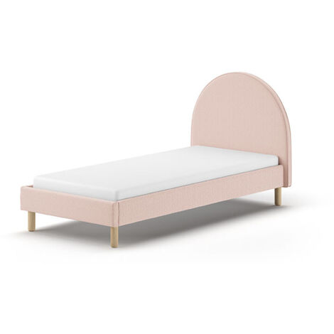 Lit 90x200 cm avec sommier en tissu bouclé rose clair - LUNA (1/5)