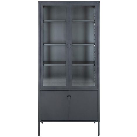 Vitrine 4 portes 80x35x180 cm en verre et métal noir