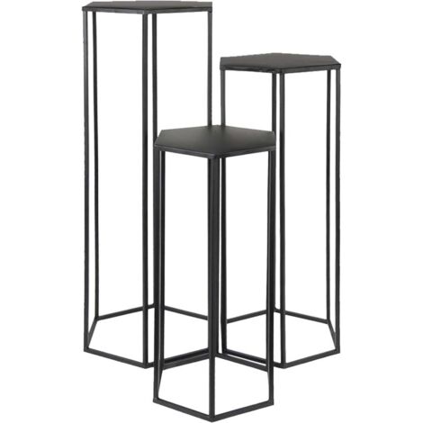 The Home Deco Factory – Sellette gigogne en métal noir – Lot de 3 tables – Dimensions : 90/75/60 cm – Pour plantes et objets décoratifs – Design léger et élégant