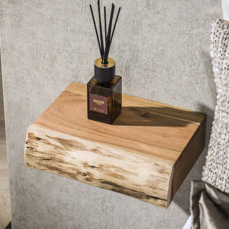 M&S – Lot de 2 chevets suspendus en acacia naturel 30x20x8 cm – Meuble d'appoint mural – Apportent rangement sans encombrement