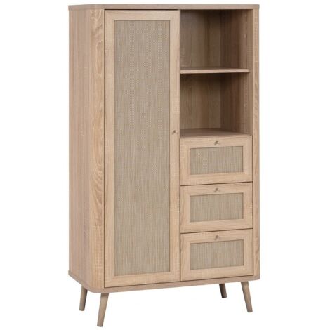 Buffet haut 80,9x40x141 cm avec cannage naturel - MABAY (1/5)