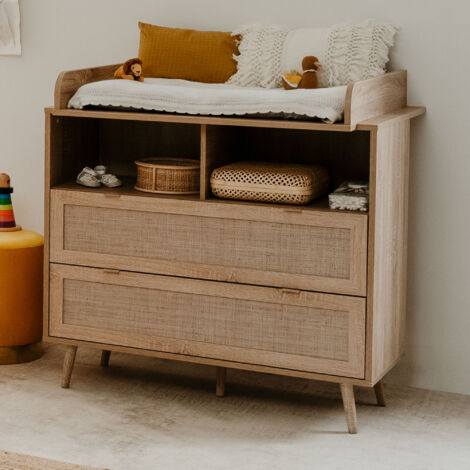 Commode à langer 100x77,5x100 cm avec cannage naturel - KESSI