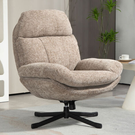 Fauteuil lounge pivotant 78x91x99cm en tissu beige chiné - ZENTY