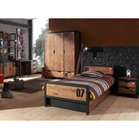 Ensemble lit 90x200cm + chevet + armoire + lit tiroir + bureau - BORY (1/5)