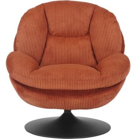 M&S – Fauteuil relax pivotant en velours côtelé terracotta – Structure métal chromé – Dimensions 81x84x84cm – Confort cocooning (1/3)