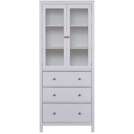 Vaisselier 2 portes 3 tiroirs 82x39,5x197 cm en pin blanc - CHILOM (1/5)