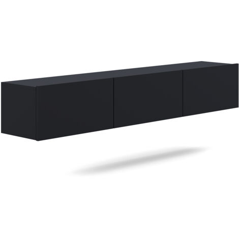 Meuble TV suspendu 3 portes 180x35x29,6 cm noir - DALLYN (1/5)