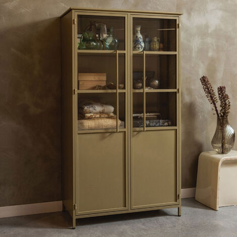 Vitrine industrielle 2 portes 99x44x170 cm en métal kaki