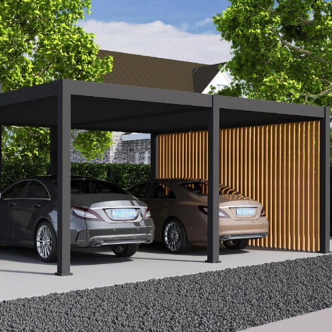 Ombrea – Carport aluminium 2 véhicules 6x5m – Toit étanche en acier galvanisé – Système de drainage intégré – Surface 30 m²