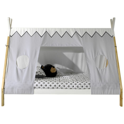 Lit tipi 90x200 sommier et housse inclus Vipack - Bois et blanc (1/5)