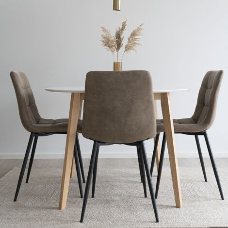 Ensemble table ronde 105 cm et 4 chaises en tissu marron - KONGAS