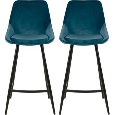 Lot de 2 chaises de bar H75 cm en velours bleu - ORMOY (1/5)