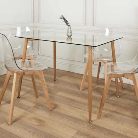 The Home Deco Factory – Table de salle à manger en verre 75x115cm – Pieds en métal imitation bois – Assemblage facile – Surface facile à nettoyer