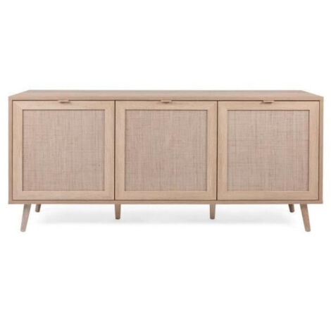 Les Tendances – Buffet 3 portes 150x40x71 cm en panneaux de particules et bois massif – Décor cannage naturel – Style moderne et épuré (1/5)