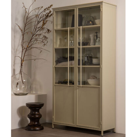 Vitrine 2 portes 96x40x200 cm en métal sable - VITRAE