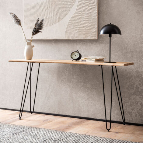 Console 150x36x5 cm en bois d'acacia massif et métal noir
