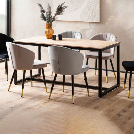 Table repas 120x60x76 cm en acacia et métal noir - PREJI