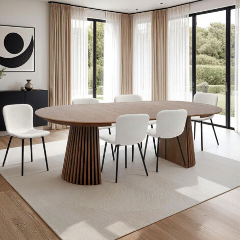 M&S – Table à manger ronde extensible 120-240 cm – Placage chêne brun – 3 allonges incluses – Design convivial pour repas en famille