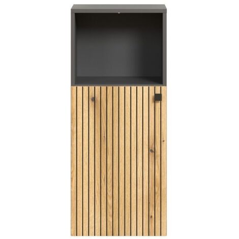 Meuble de salle de bain 1 porte 40x31x95 cm naturel et gris - FRUTZ (1/5)
