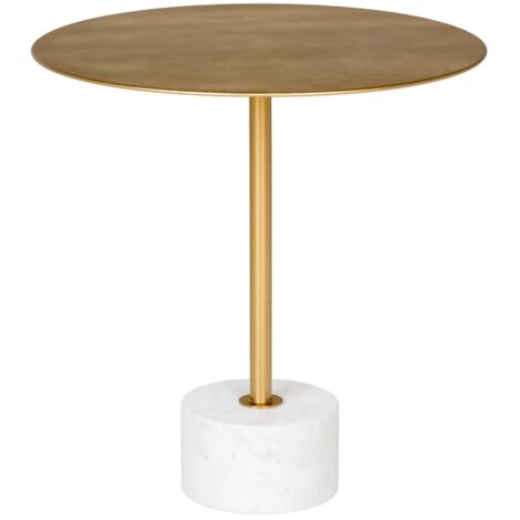 Table d'appoint ronde 51x52 cm en laiton et marbre doré et blanc (1/5)