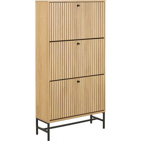 Meuble à chaussures 3 portes 72x25x140 cm naturel - SUAO (1/5)