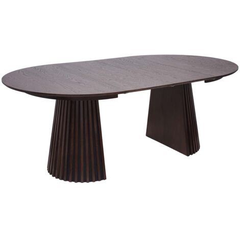 Ebuy24 – Table à manger ronde extensible 120-160-200 cm – Décor chêne brun – Panneaux de particules – Design moderne avec allonges