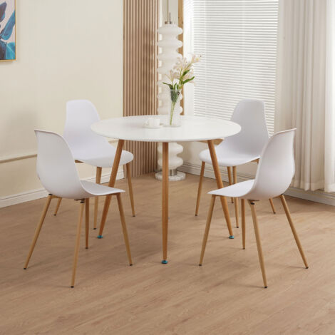Ensemble table à manger ronde + 4 chaises blanches - SCANDI