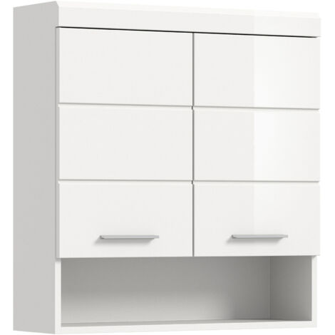 M&S – Meuble de rangement suspendu 2 portes 74x24x79 cm blanc brillant – Conception murale pour optimiser l'espace – Panneaux de particules résistants à l'humidité