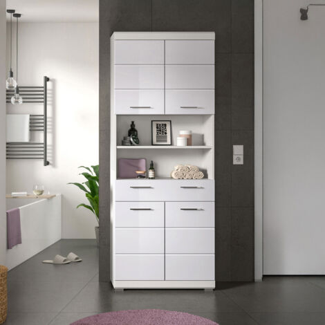 Meuble de salle de bain 74x31x191 cm blanc brillant - KAN