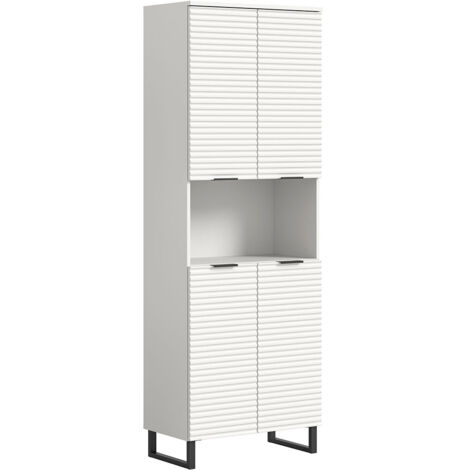 Armoire de salle de bain 4 portes 70x34x193 cm blanc et noir - JERBA (1/5)