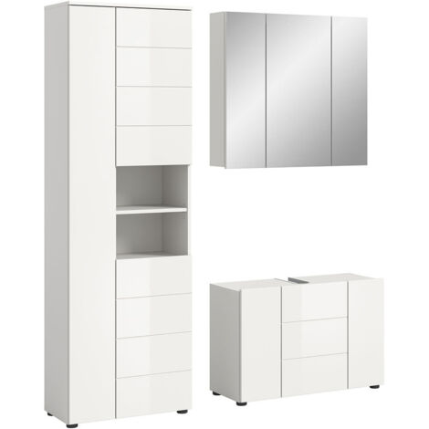 Ensemble 3 meubles de salle de bain blanc brillant - VARKA (1/5)
