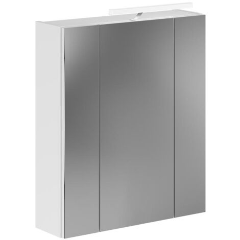 Armoire de toilette 60x18x70 cm décor blanc brillant + lampe - KUEDA (1/5)