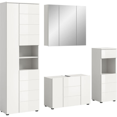 Ensemble 4 meubles de salle de bain blanc brillant - VARKA (1/5)