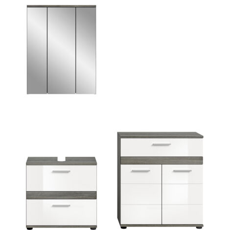 Armoire de toilette + 2 meubles gris et blanc - TWYNI (1/4)