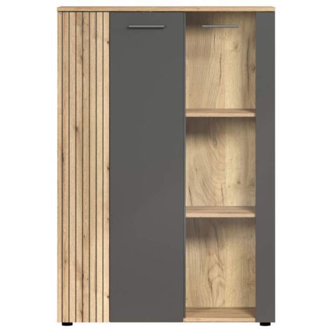 Calicosy – Vitrine 3 portes 90x34x132 cm en panneaux de particules mélaminés – Décor chêne et anthracite – Rangement optimisé avec étagères (1/5)