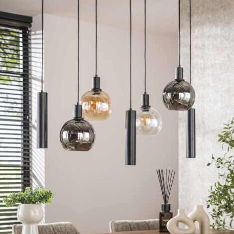 Suspension 7 lampes 100x35x150 cm en verre et métal - GELDY