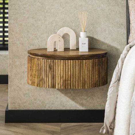 Chevet rond suspendu 1 tiroir 50x35x20 cm en manguier - KIRY