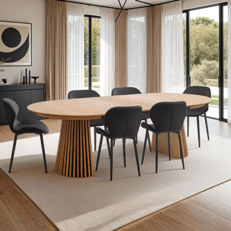M&S – Table à manger ronde extensible 120-240 cm – Placage chêne naturel – 3 allonges pour repas convivial – Structure robuste en panneaux de particules