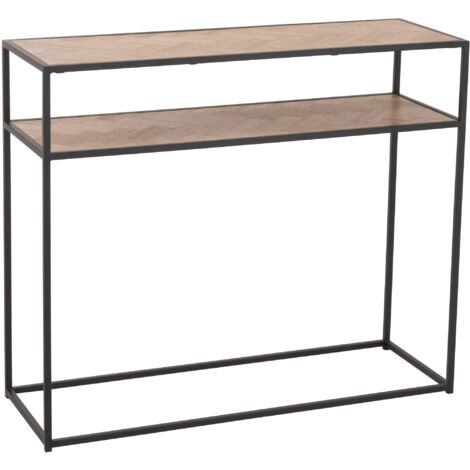 Console 2 niveaux 100x35x85 cm décor chevron et métal noir - YREZ (1/5)