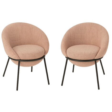 Lot de 2 fauteuils en tissu BOOBY – Structure en métal noir et design moderne-Rose (1/5)