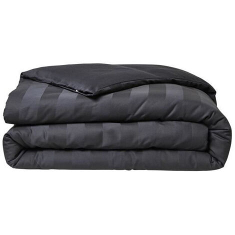 Parure de lit 3 pièces 240x220 cm percale satin uni rayé noir (1/7)