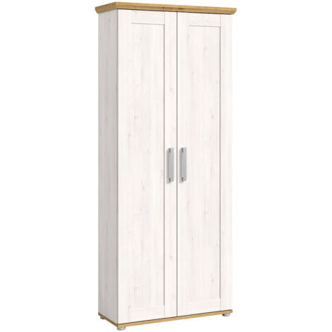 Meuble à chaussure 78x37x194cm décor blanc et naturel - VERONICE (1/5)