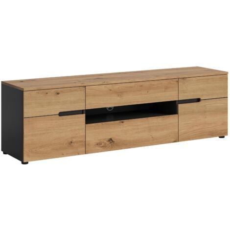 Meuble TV 184x44x55cm décor naturel et anthracite - KANUT (1/5)