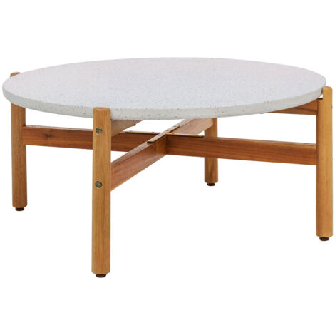 Table basse de jardin ronde 84,5 cm en terrazzo et acacia - TERATZA (1/5)