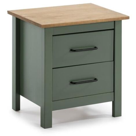 Chevet 2 tiroirs 46x35x49,5 cm vert et naturel - BLUZA (1/4)