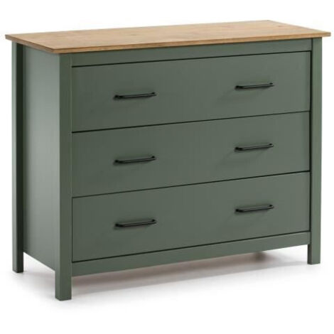 Commode 3 tiroirs 100x40x80 cm vert et naturel - BLUZA (1/4)