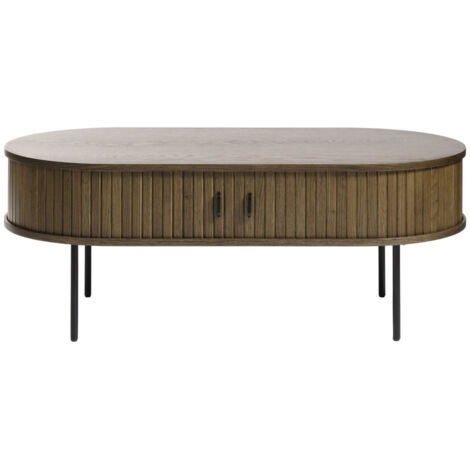 Table basse 2 portes aux angles arrondis en bois et métal - Bois foncé - Alicia (1/5)