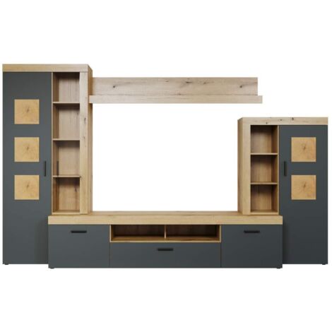 Mur TV avec rangements 330x52x205 cm anthracite et naturel - NOCTYS (1/5)