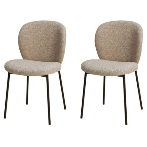 Lot de 2 chaises en tissu bouclette sable et noir - ELBA (1/5)