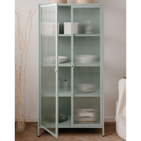 Vitrine 2 portes 80x40x160 cm en verre et métal vert menthe